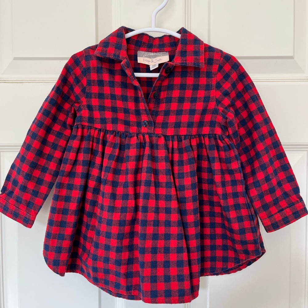 Pippa & Julie Red and Navy Plaid Long-Sleeve Kids Tunic